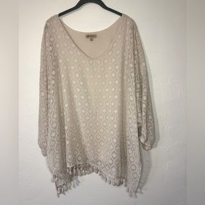 Democracy Womens Plus 2X Asymmetrical Hem Boho Fringe Aztec Shirt Blouse Peasant